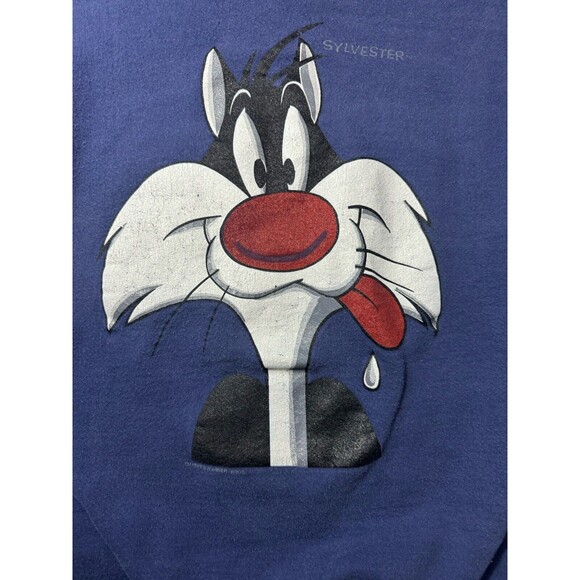 Vintage 1993 Looney Tunes Sylvester Cat Crewneck Sweatshirt Navy Warner Bros. XL - Picture 2 of 11